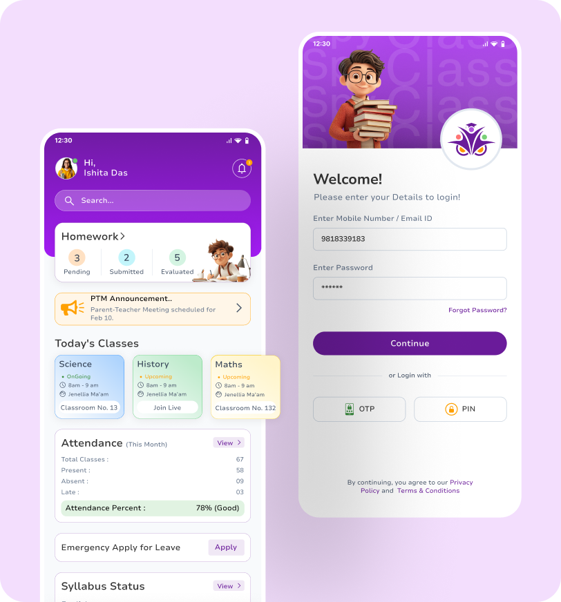 SpyClass – UI/UX (App Design)
                                We designed a user-friendly app for SpyClass to make school management simpler for teachers, parents, and students. Every feature was organized for smooth access to schedules, reports, and communication.
