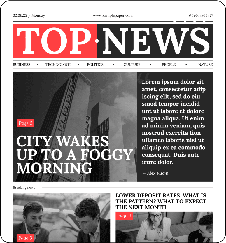 Top News - Newspaper Design - Delivering clear stories with structured, reader-friendly layouts