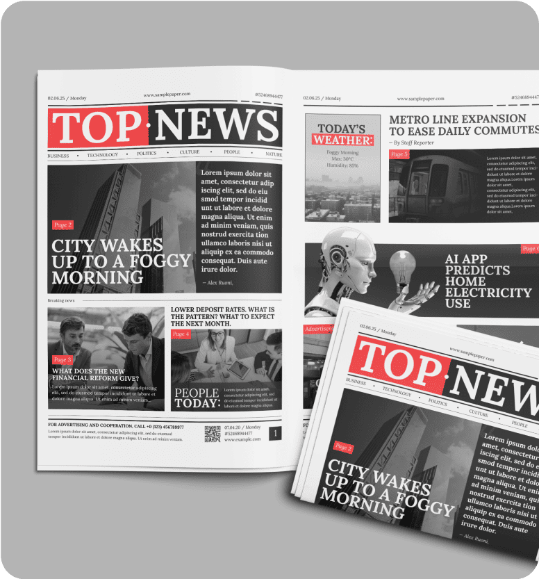 Top News - Newspaper Design - Delivering clear stories with structured, reader-friendly layouts