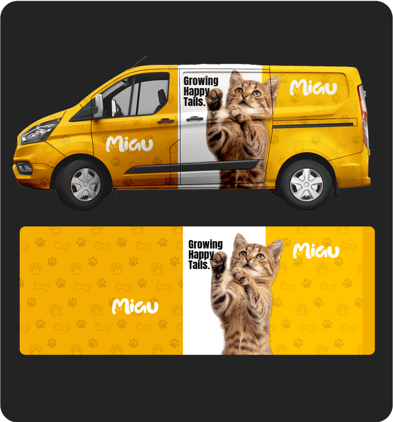 Migu - Car Wrapping Design - Showcasing playful pets with vibrant, eye-catching visuals