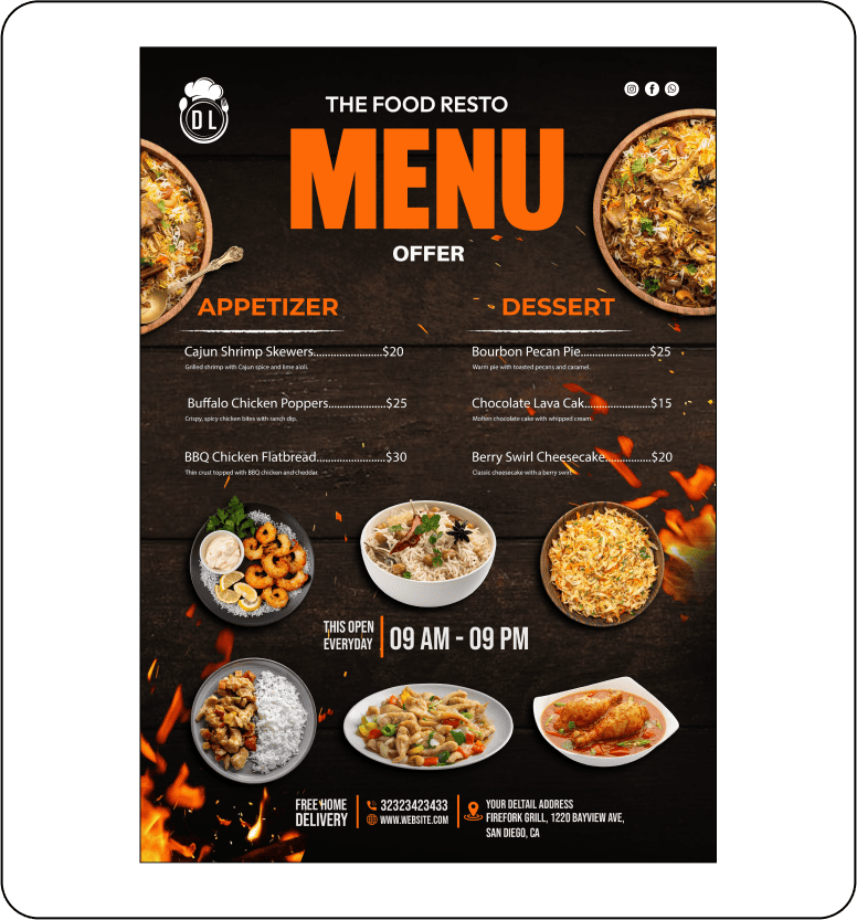 The Food Resto - Menu Card Design - Combining clarity, appetizing visuals, and easy navigation
